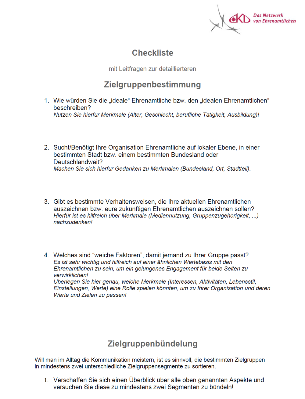 Checkliste - Zielgruppenbestimmung